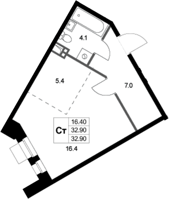 Студия, 32.9 м², 1/3 этаж, ЖК «Кореневский Форт 2.3»