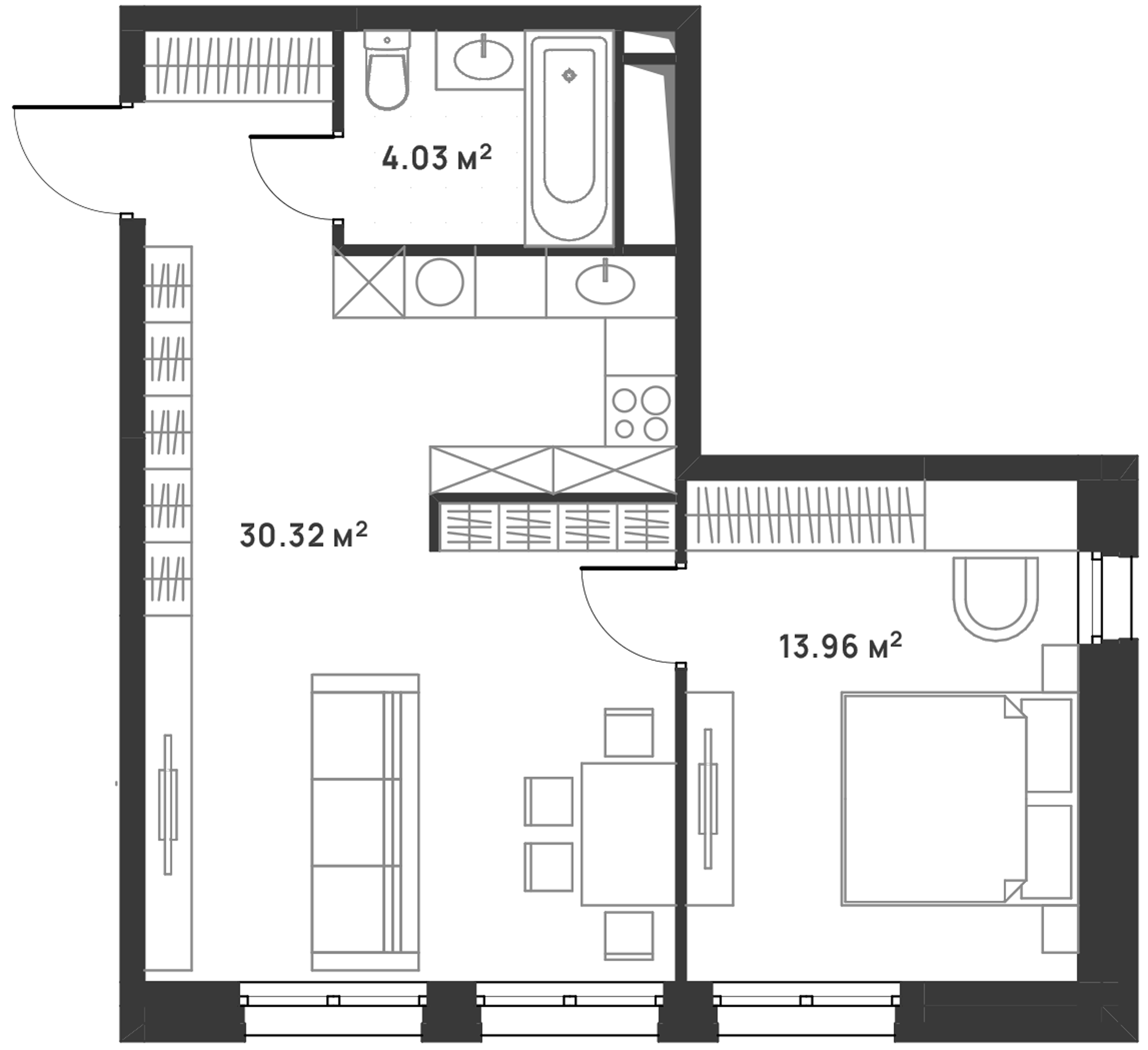 2-комн., 48.31 м², 23/30 этаж, ЖК «Дюна»