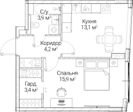 1-комн., 40.53 м², 6/6 этаж, ЖК «СЕЗАР БУДУЩЕЕ»