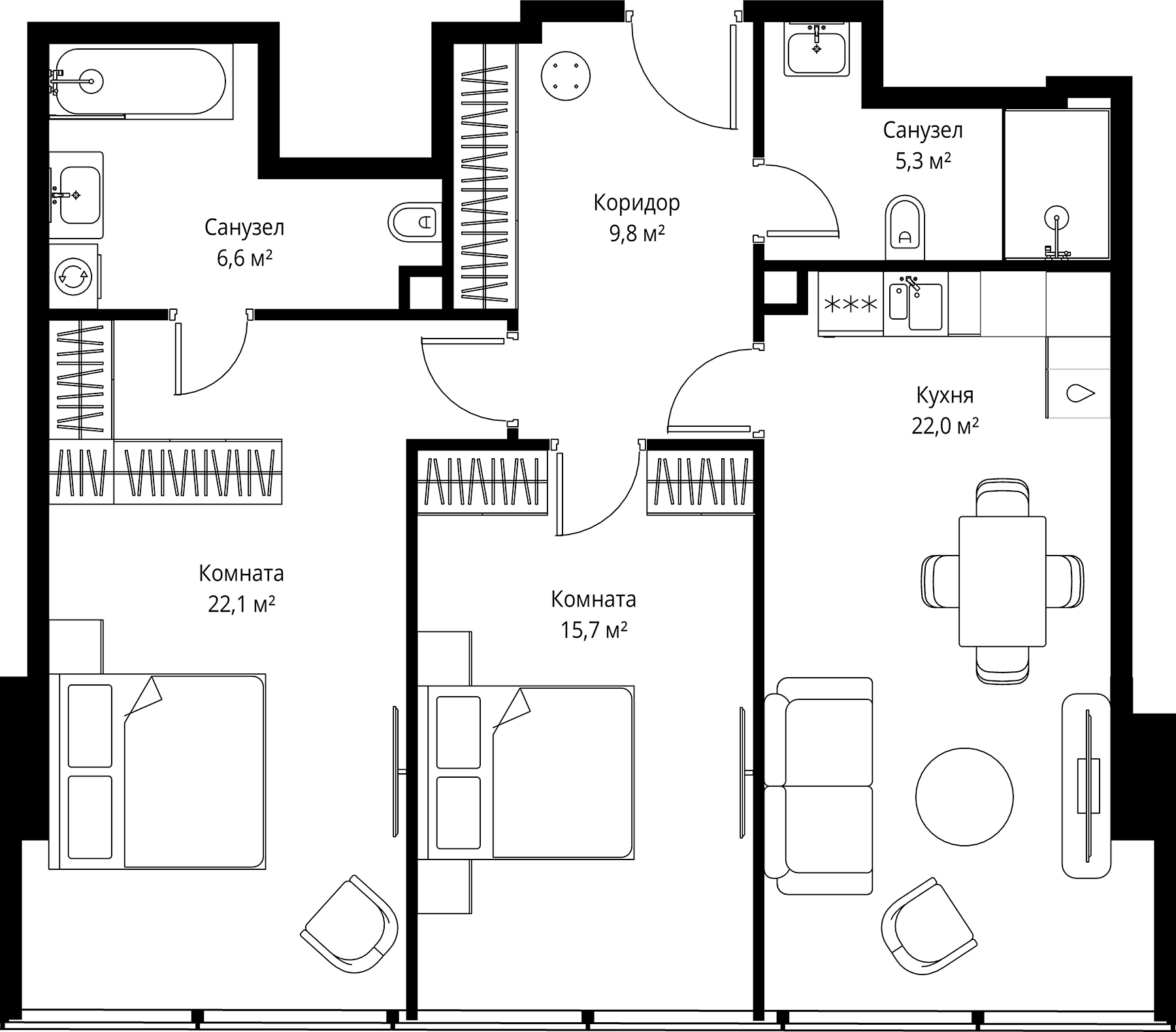 3-комн., 81.5 м², 69/90 этаж, ЖК «ОНЕ»