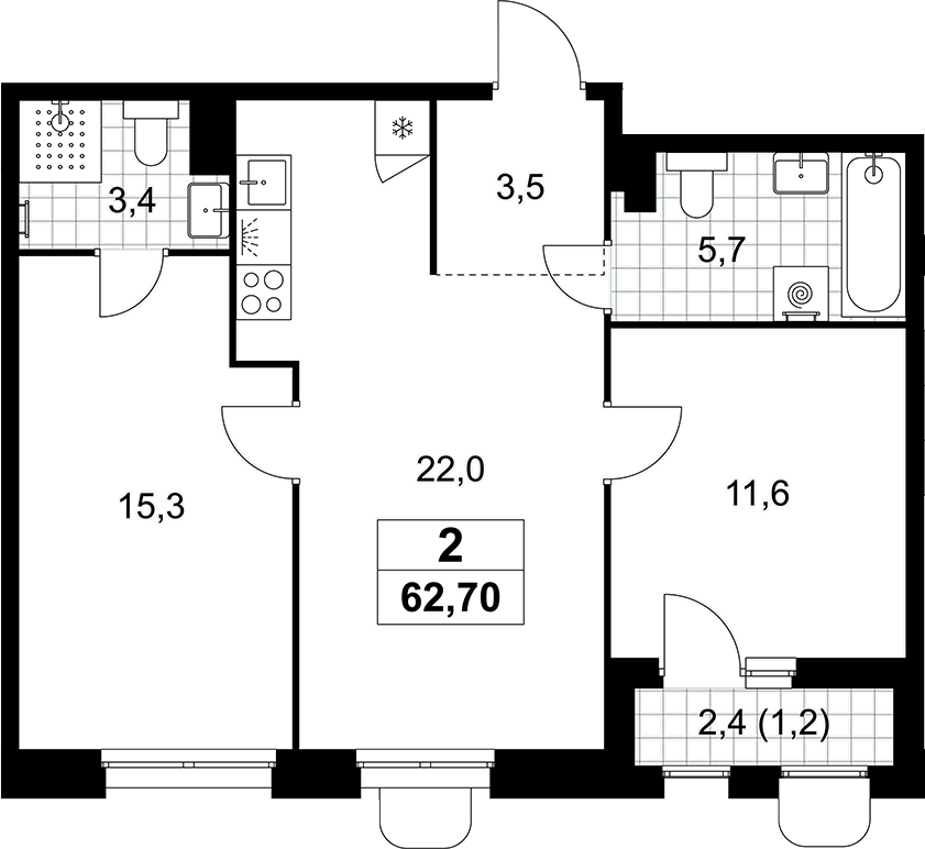 3-комн., 61.5 м², 4/10 этаж, ЖК «Прокшино»