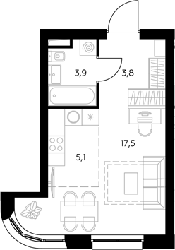 Студия, 30.7 м², 14/43 этаж, ЖК «Адмирал»