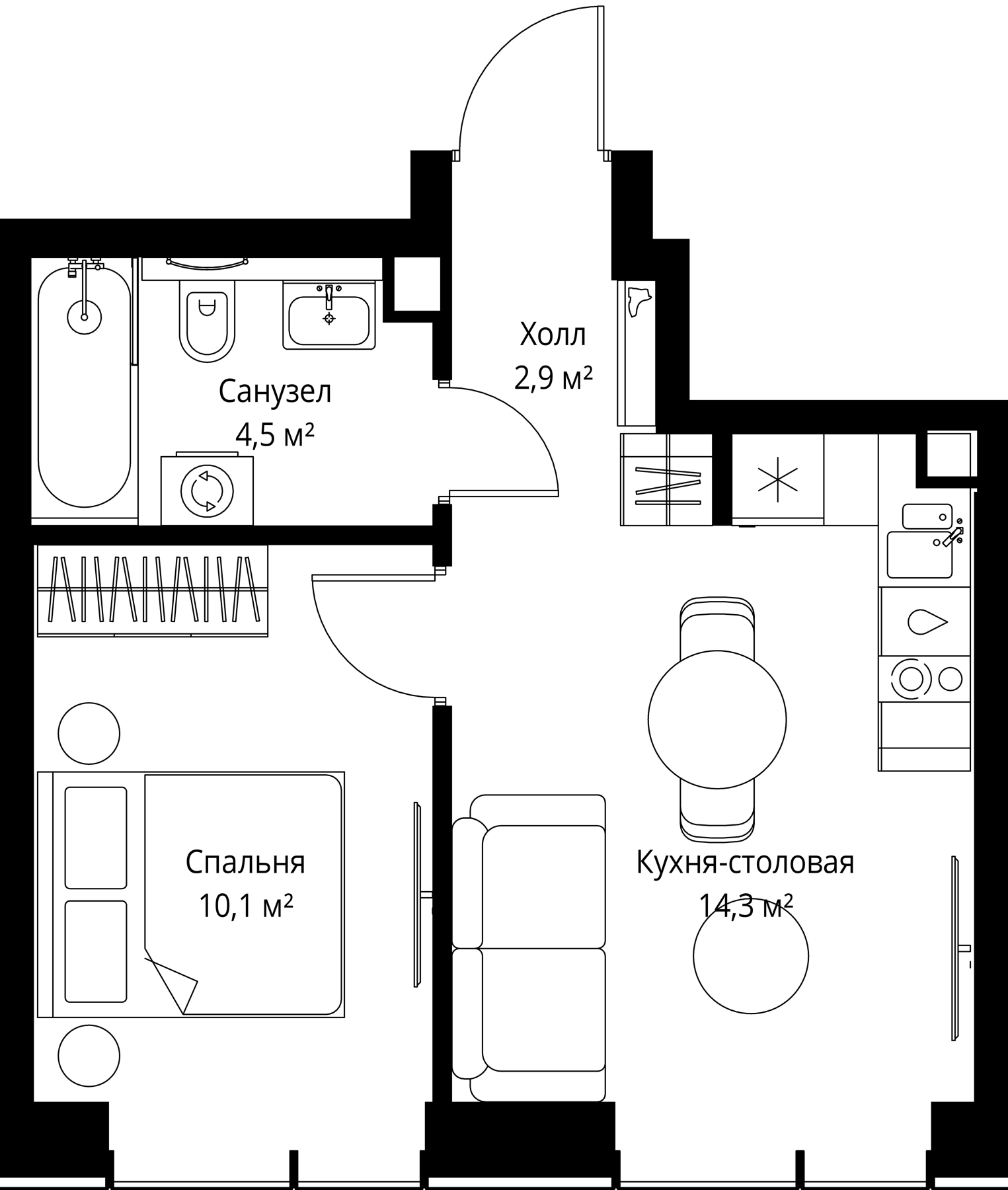 2-комн., 31.8 м², 46/46 этаж, ЖК «Веер»