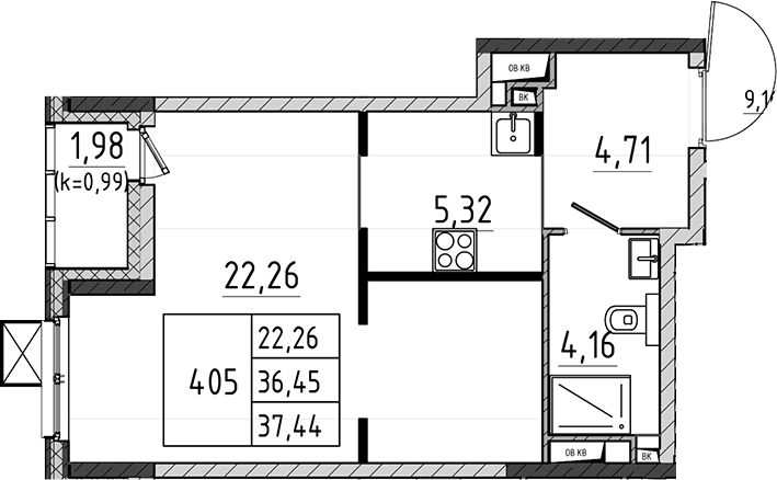 Студия, 36.45 м², 7/17 этаж, ЖК «Поварово-Молодежный-2»