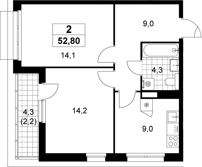 2-комн., 50.6 м², 16/19 этаж, ЖК «Деснаречье»