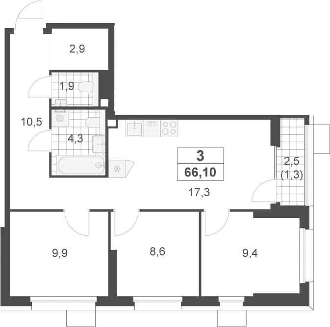 4+ комнаты, 64.8 м², 2/22 этаж, ЖК «Скандинавия»