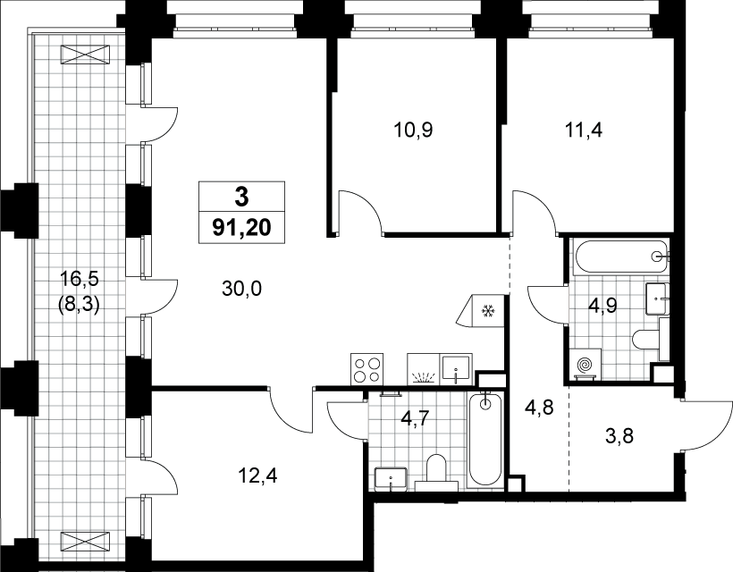 4+ комнаты, 82.9 м², 2/13 этаж, ЖК «Хольм»