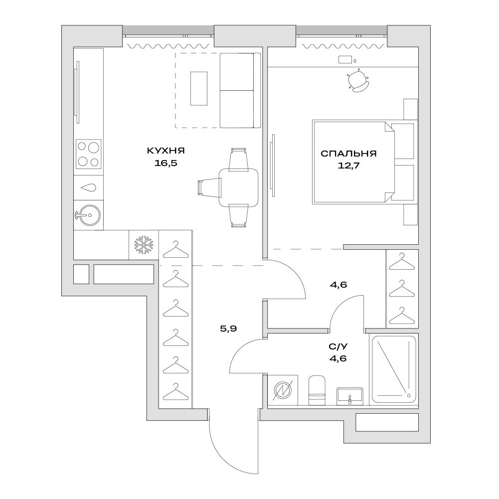 2-комн., 44.3 м², 13/13 этаж, ЖК «Детали»