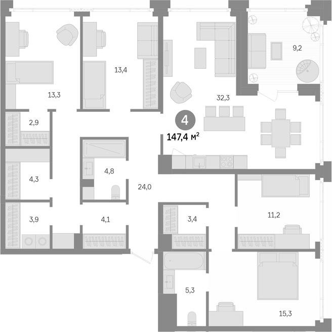4+ комнаты, 138.2 м², 43/43 этаж, ЖК «Квартал Издание»