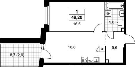 2-комн., 46.6 м², 2/14 этаж, ЖК «Прокшино»