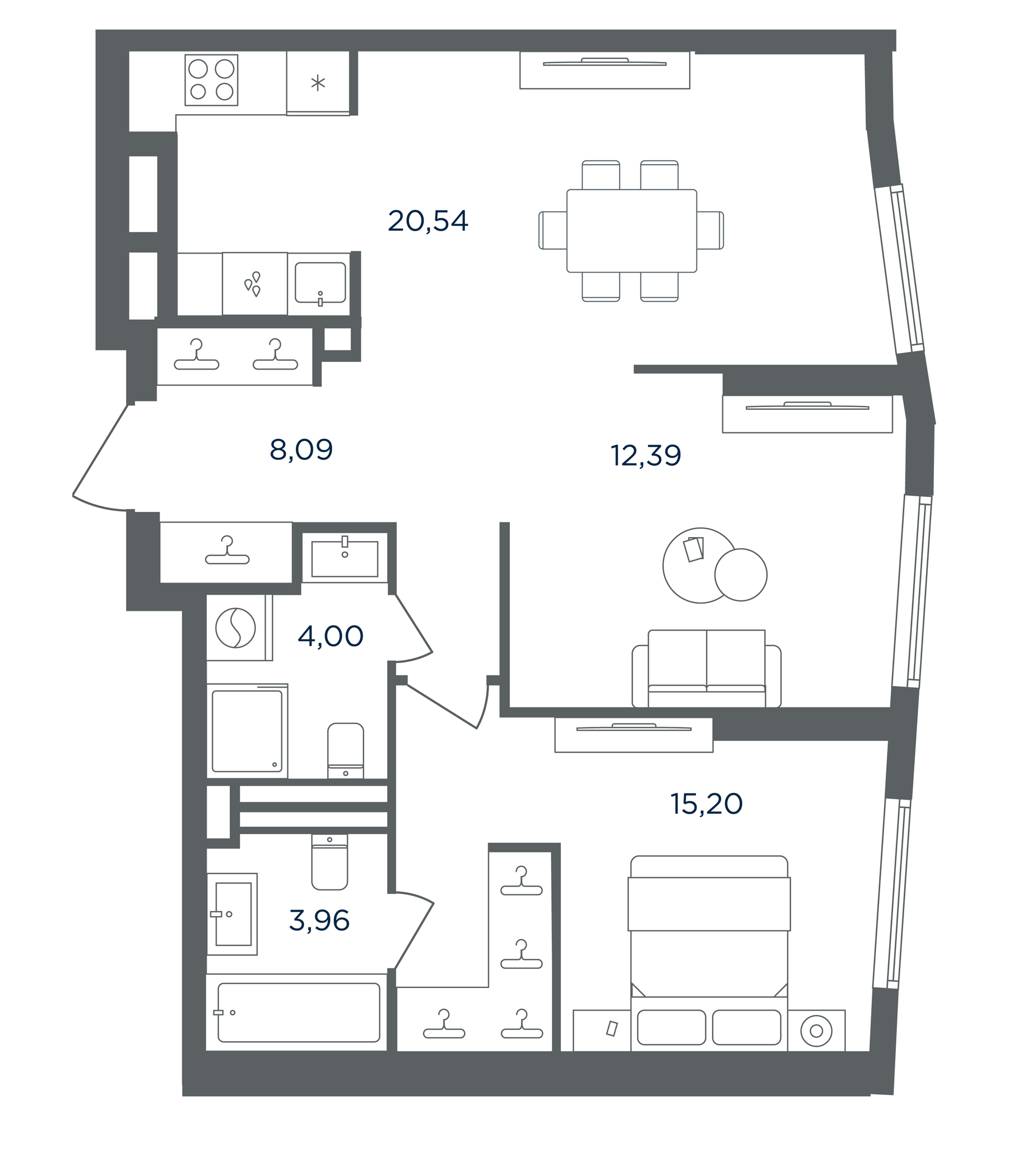 2-комн., 64.18 м², 9/30 этаж, ЖК «Сикрет Гарден»