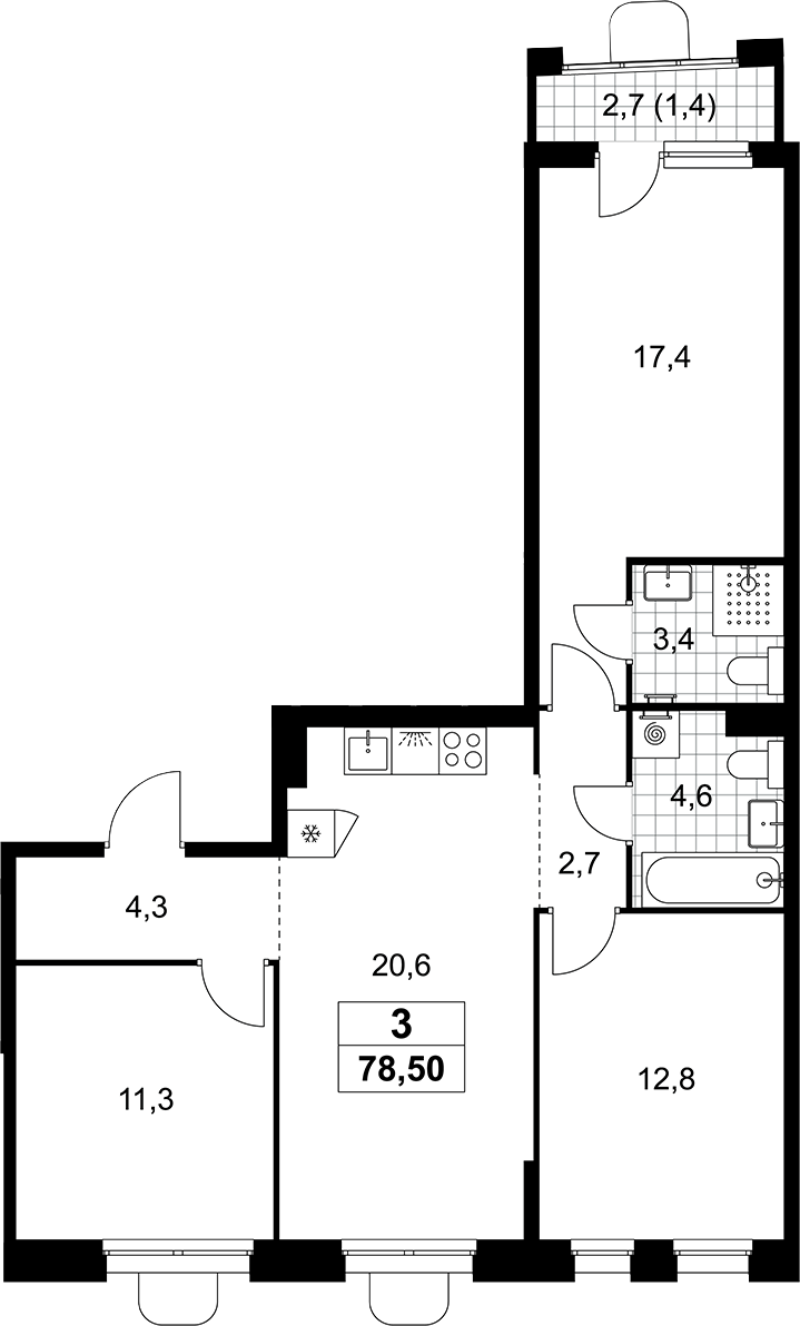 4+ комнаты, 77.1 м², 5/10 этаж, ЖК «Прокшино»