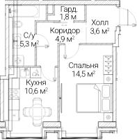 1-комн., 40.47 м², 41/60 этаж, ЖК «СЕЗАР БУДУЩЕЕ»