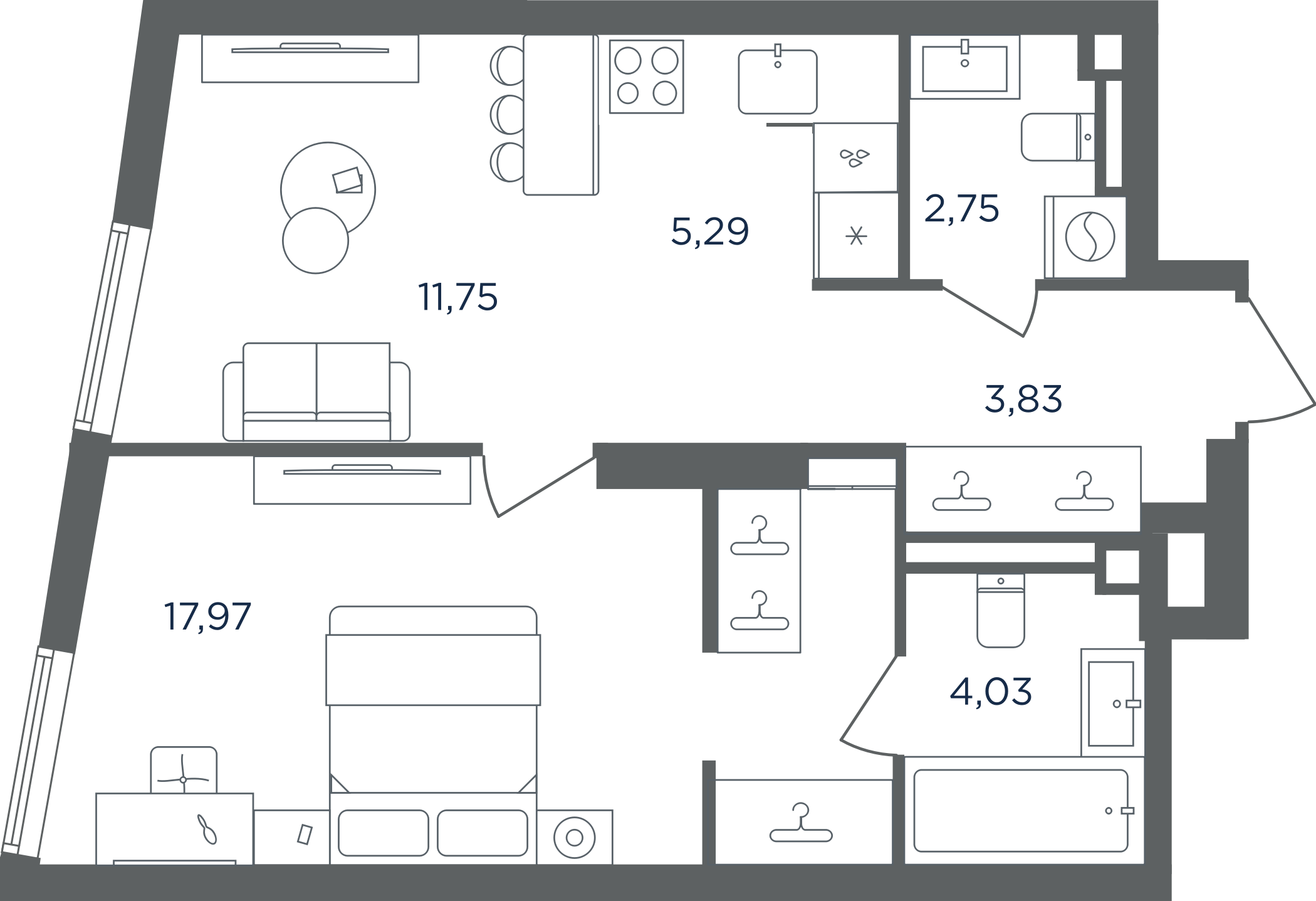 2-комн., 45.62 м², 5/30 этаж, ЖК «Сикрет Гарден»