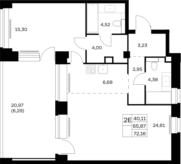 2-комн., 65.87 м², 10/12 этаж, ЖК «НОВА»