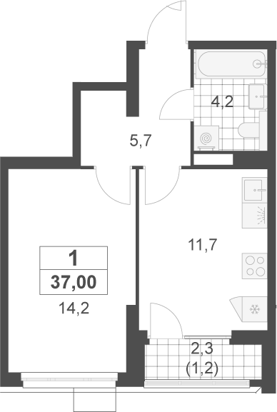 1-комн., 35.8 м², 3/22 этаж, ЖК «Скандинавия»