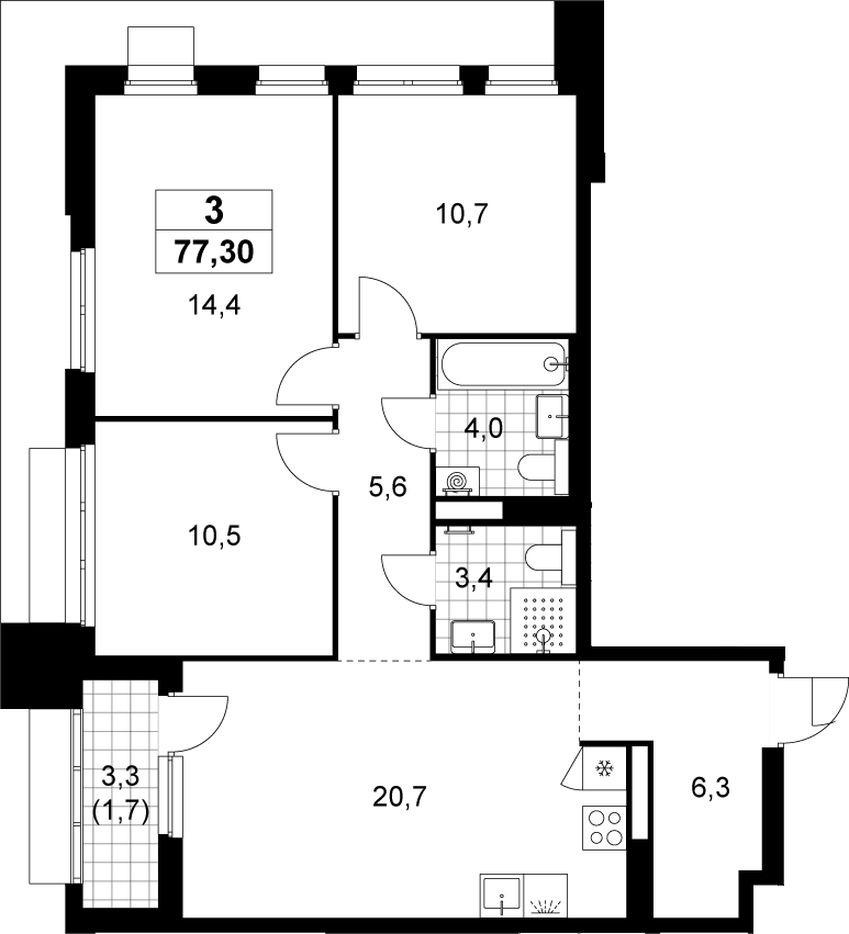4+ комнаты, 75.6 м², 20/22 этаж, ЖК «Деснаречье»