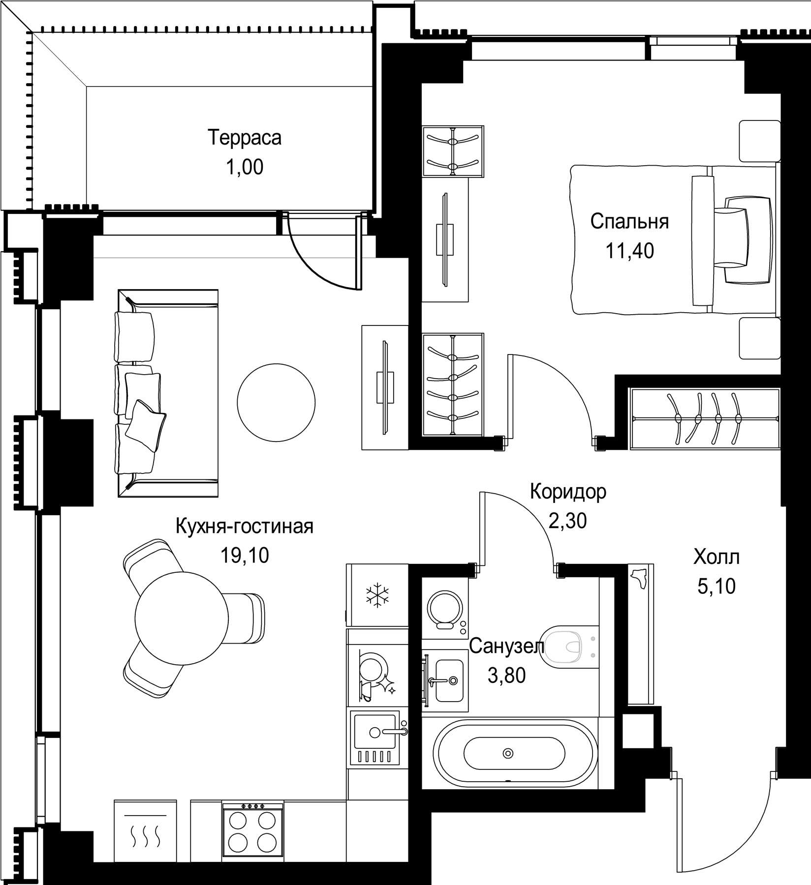 2-комн., 41.7 м², 11/36 этаж, ЖК «СИТИДЗЕН»
