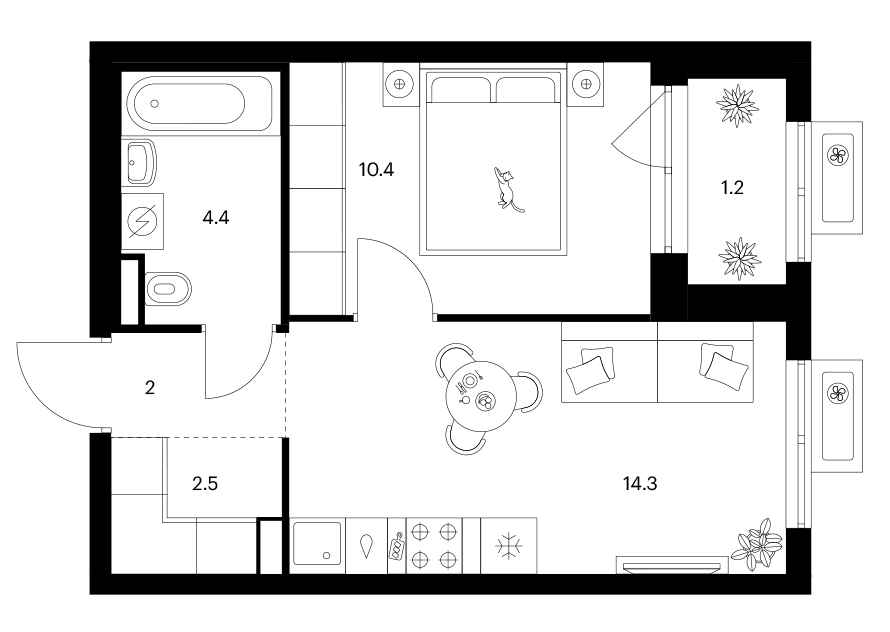 1-комн., 33.6 м², 15/25 этаж, ЖК «Ярославский»