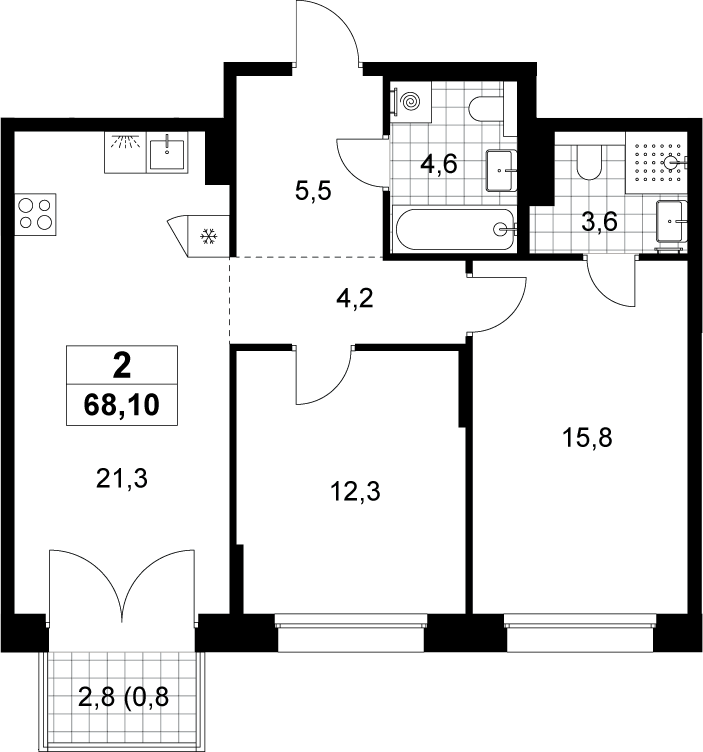 3-комн., 67.3 м², 4/15 этаж, ЖК «Хольм»