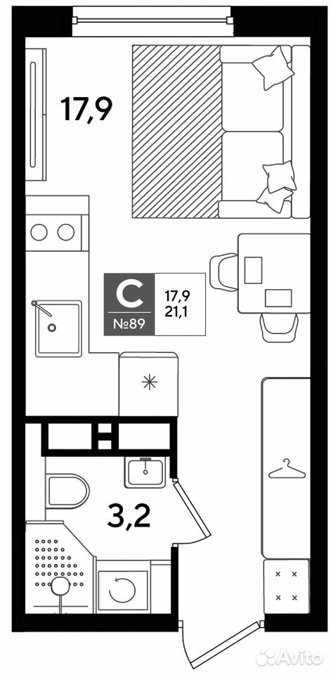 1-комн., 21.1 м², 13/16 этаж, ул. Анны Ахматовой, лит. 25