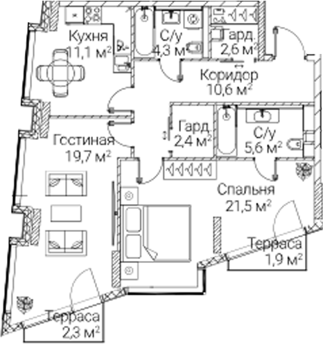 2-комн., 74.9 м², 10/12 этаж, ЖК «СЕЗАР БУДУЩЕЕ»