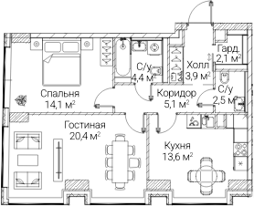 2-комн. СЕЗАР БУДУЩЕЕ