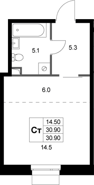 Студия, 30.9 м², 1/3 этаж, ЖК «Кореневский Форт 2.3»