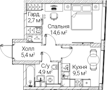 1-комн., 36.98 м², 45/60 этаж, ЖК «СЕЗАР БУДУЩЕЕ»