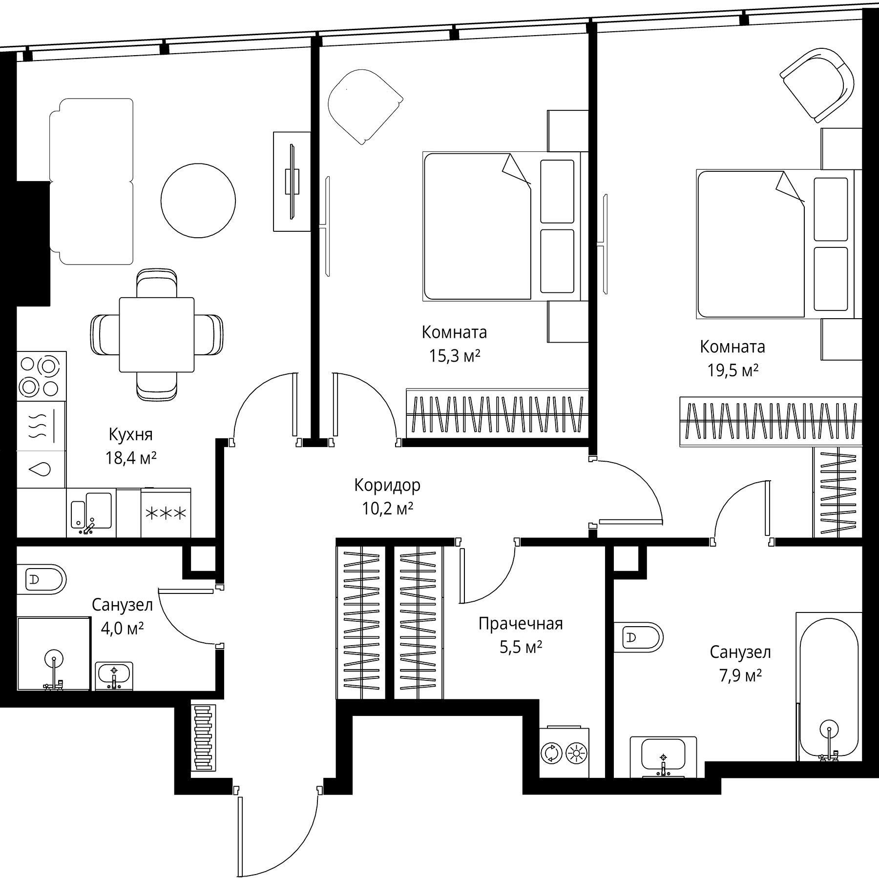 3-комн., 80.8 м², 77/90 этаж, ЖК «ОНЕ»