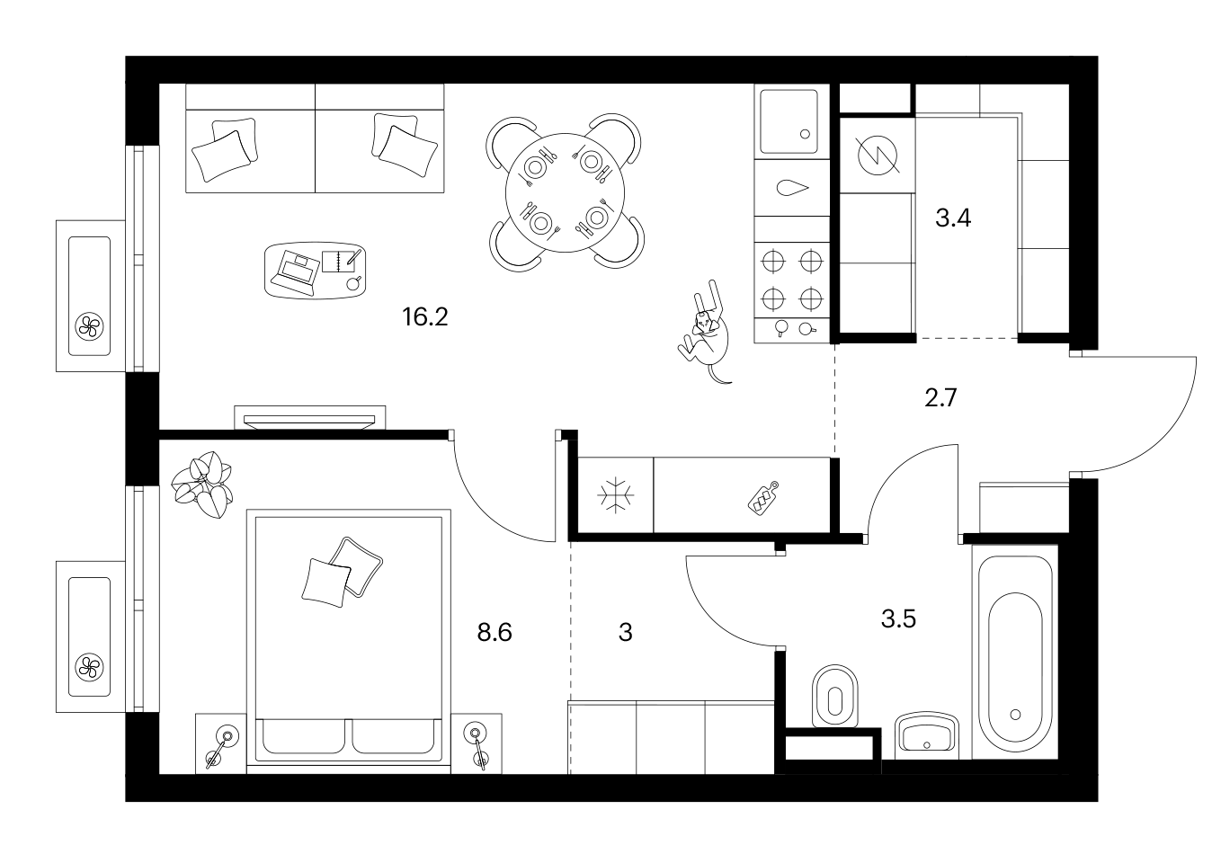 1-комн., 37.4 м², 21/25 этаж, ЖК «Ярославский»