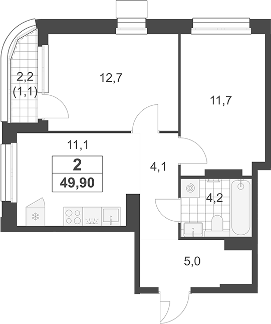 2-комн., 48.8 м², 17/19 этаж, ЖК «Южные сады»