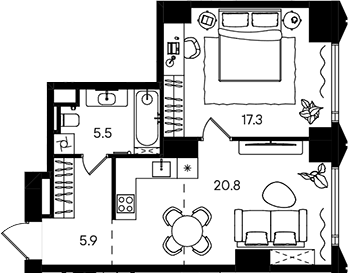 2-комн., 49.7 м², 2/50 этаж, ЖК «СТОУН Блик»