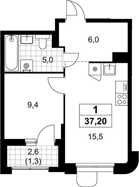 2-комн., 35.9 м², 8/16 этаж, ЖК «Прокшино»