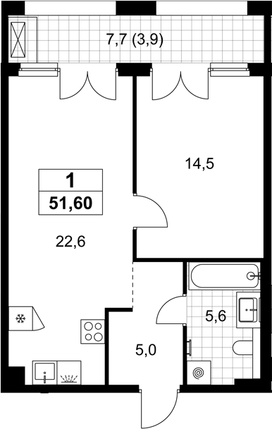 2-комн., 47.7 м², 4/8 этаж, ЖК «Хольм»