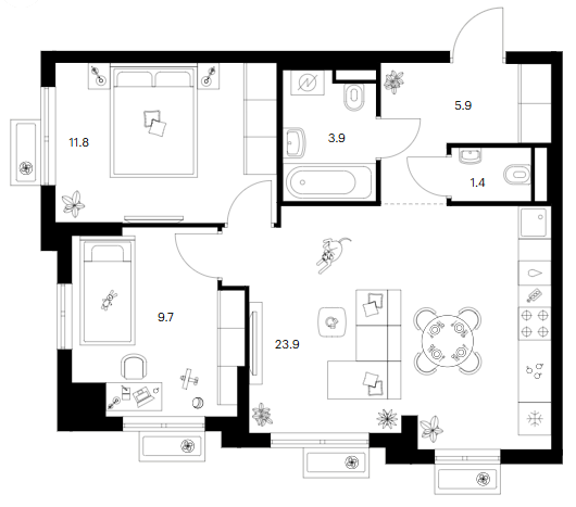 2-комн., 56.6 м², 2/25 этаж, ЖК «Ярославский»