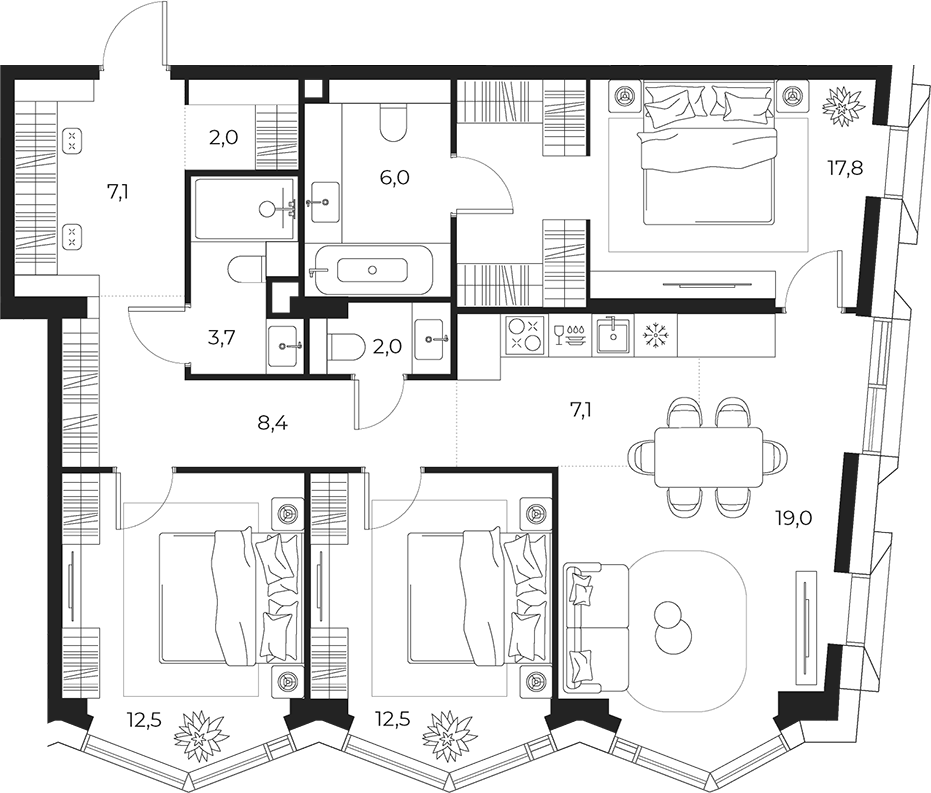 4+ комнаты, 98.1 м², 18/23 этаж, ЖК «МАСТЕРС»