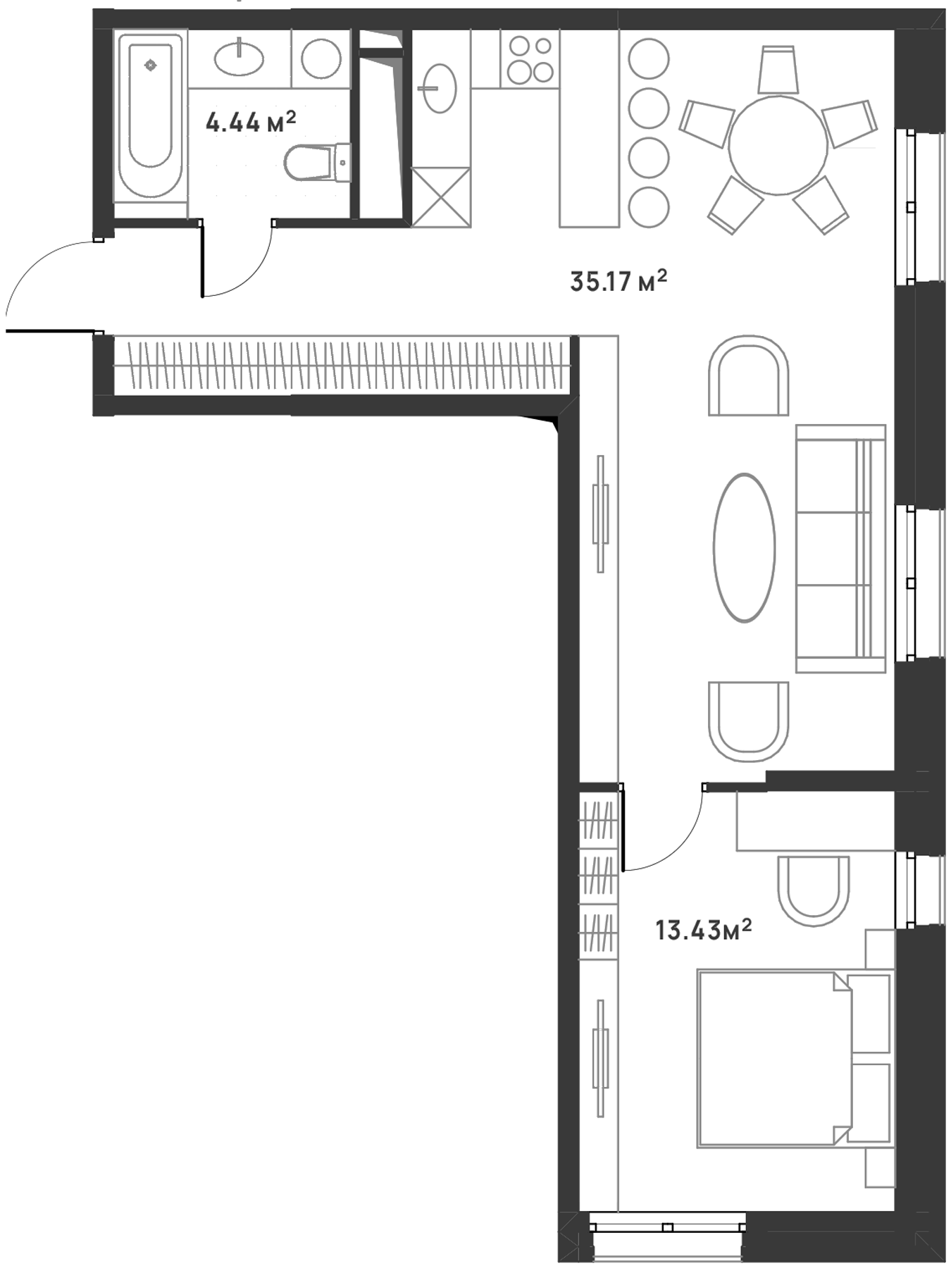 2-комн., 53.04 м², 15/30 этаж, ЖК «Дюна»