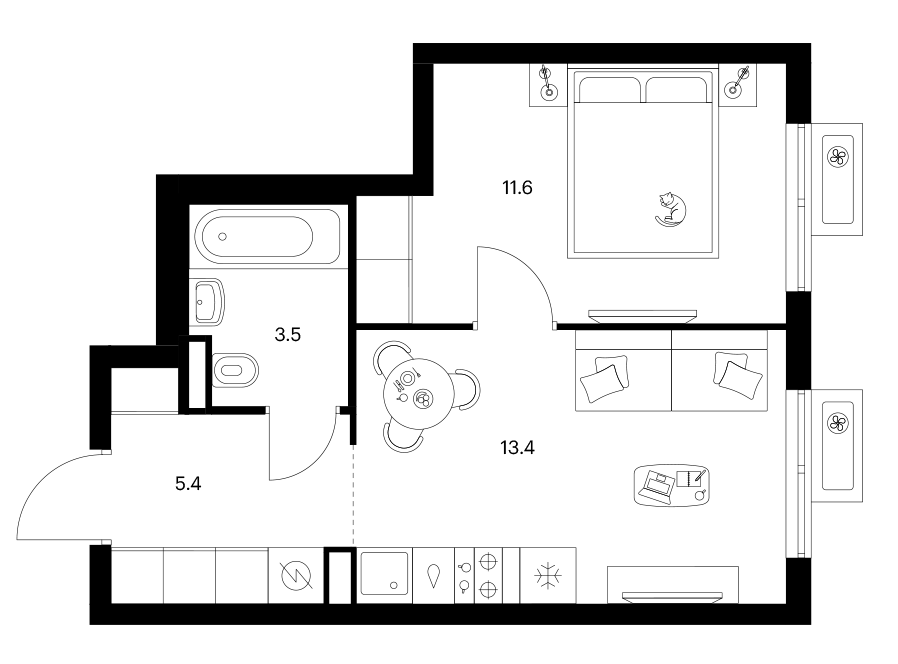 1-комн., 33.9 м², 19/25 этаж, ЖК «Ярославский»