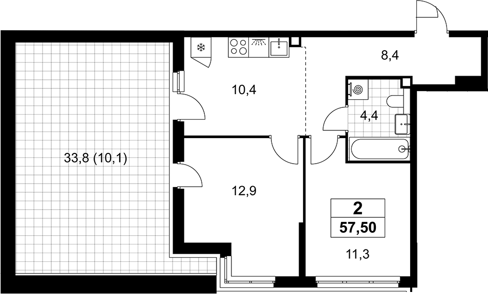 2-комн., 47.4 м², 2/12 этаж, ЖК «Деснаречье»
