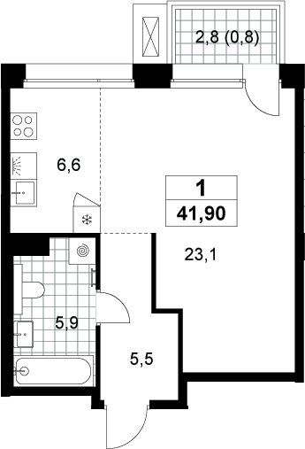 Студия, 41.1 м², 6/8 этаж, ЖК «Хольм»