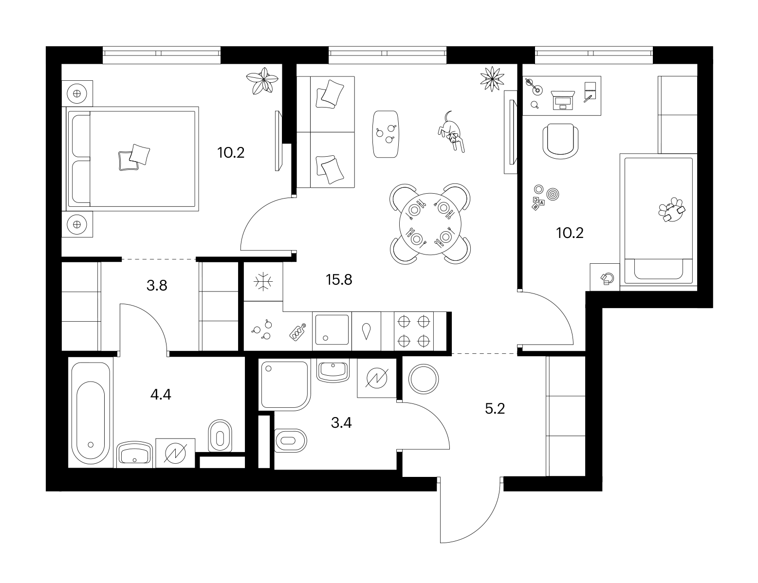 2-комн., 53 м², 23/25 этаж, ЖК «Ярославский»