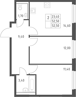 2-комн., 52.5 м², 20/20 этаж, ЖК «Химки Парк»