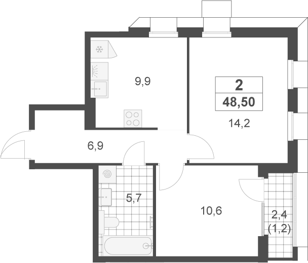 2-комн., 47.3 м², 22/22 этаж, ЖК «Скандинавия»