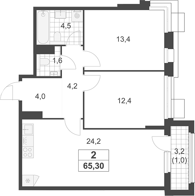 3-комн., 64.3 м², 16/19 этаж, ЖК «Южные сады»