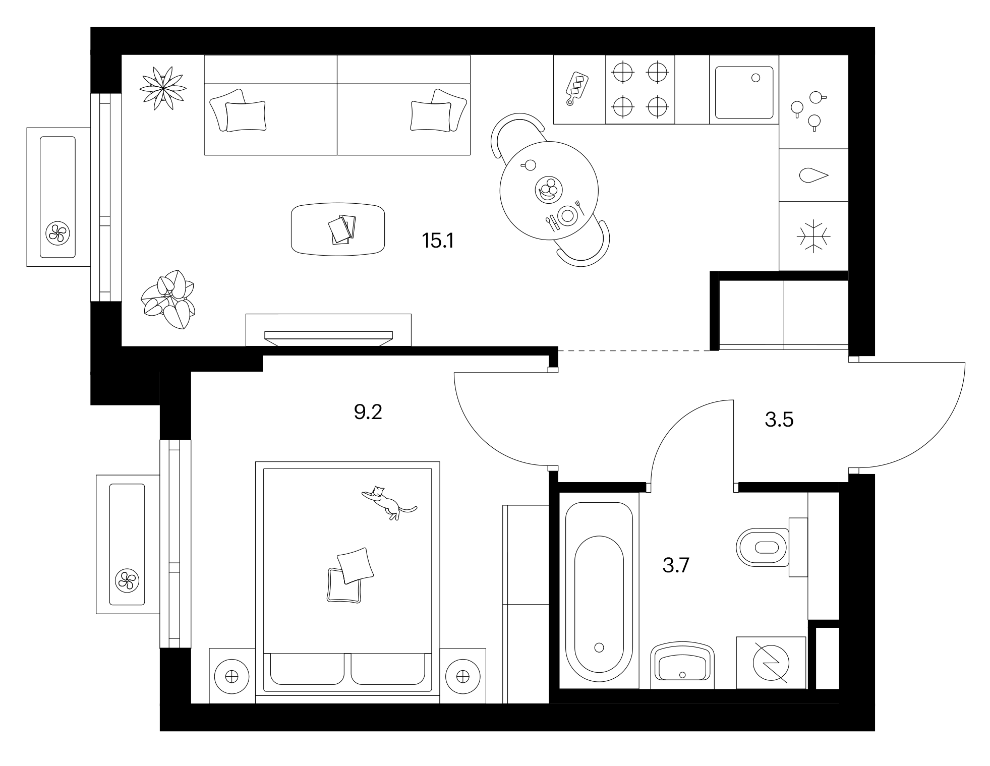 1-комн. Белая Дача парк