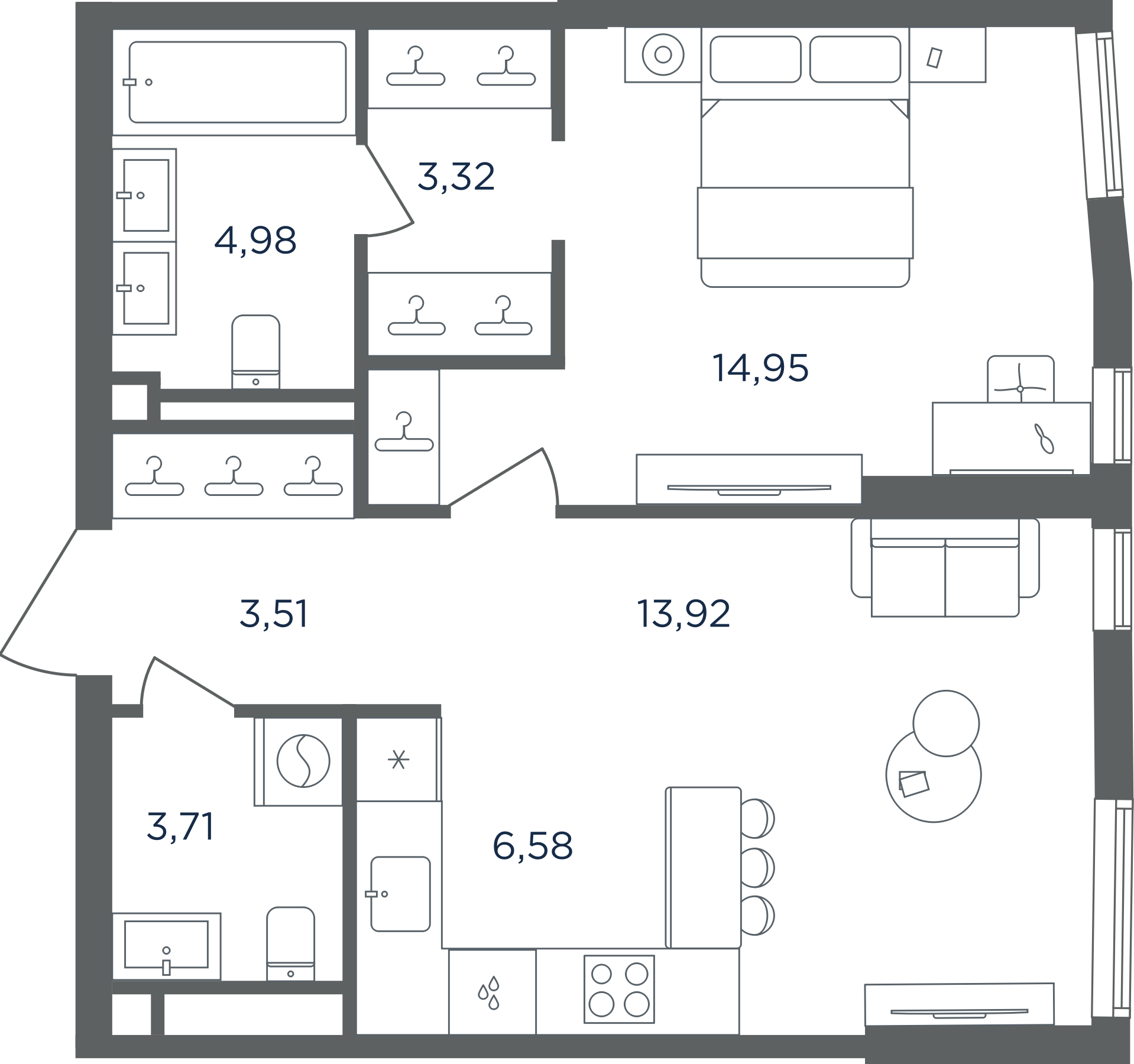 2-комн., 50.97 м², 5/30 этаж, ЖК «Сикрет Гарден»