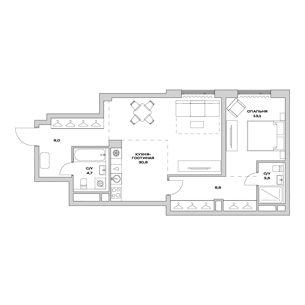 2-комн., 69.7 м², 16/22 этаж, ЖК «Детали»