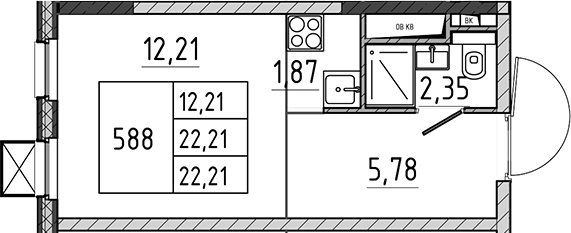 Студия, 22.21 м², 3/17 этаж, ЖК «Поварово-Молодежный-2»