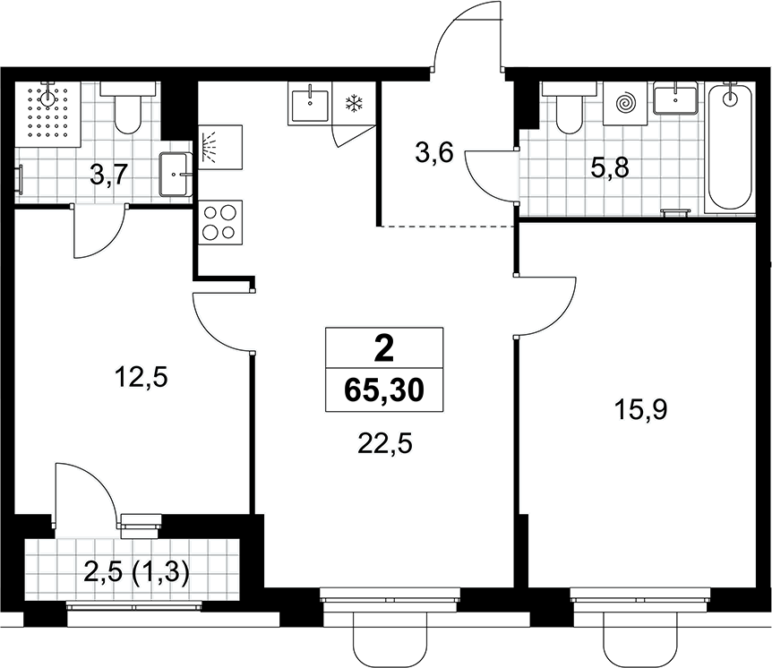 3-комн., 64 м², 6/8 этаж, ЖК «Прокшино»